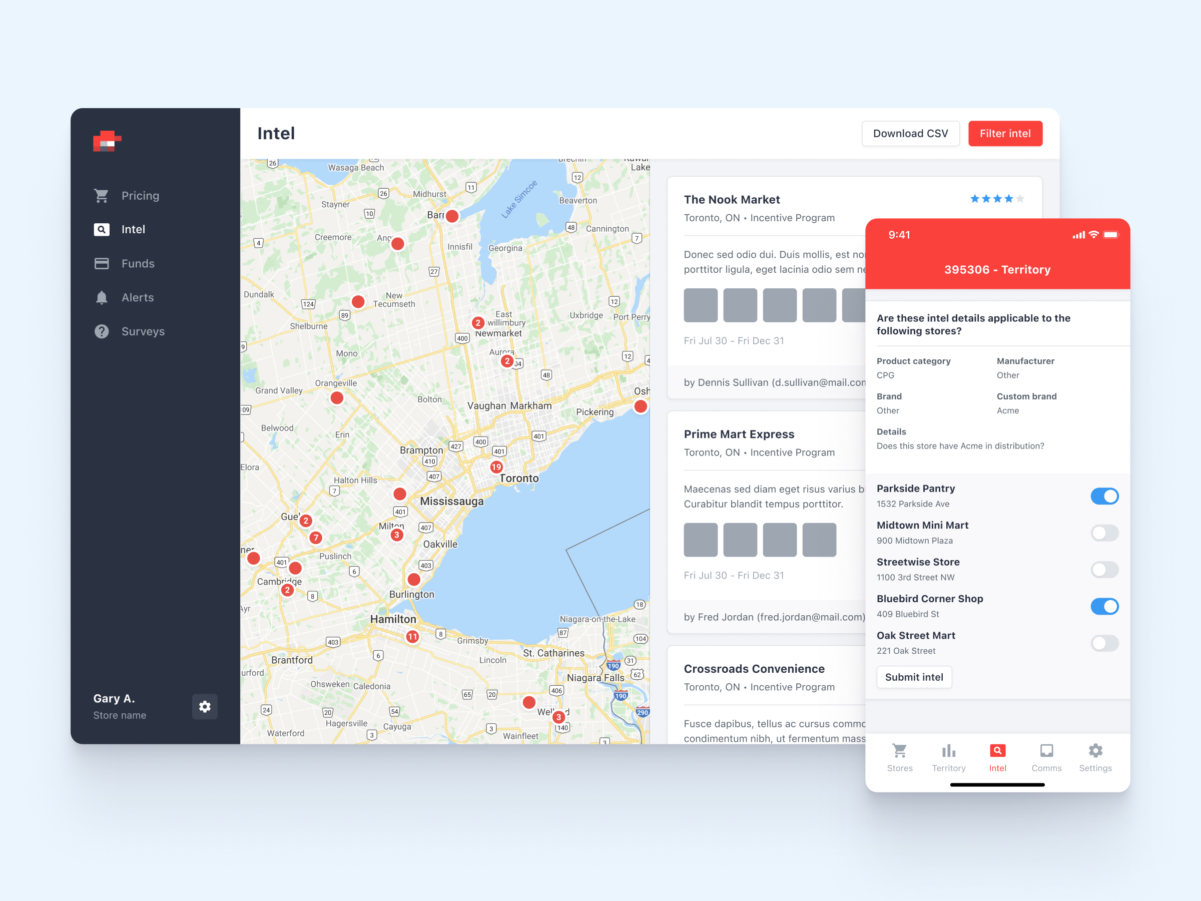 Intel collection app and dashboard